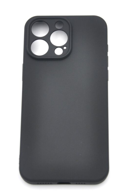 iPhone 15 Pro Max Uyumlu Düz Renk Esnek Yumuşak Silikon Kılıf Rubber Siyah - 2