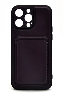 iPhone 15 Pro Max Uyumlu Manyetik Özellikli Kredi Kartlıklı Deri Kılıf Mürdüm - 2