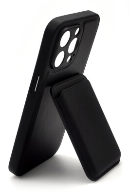 iPhone 15 Pro Max Uyumlu Manyetik Özellikli Kredi Kartlıklı Deri Kılıf Siyah - 1