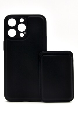 iPhone 15 Pro Max Uyumlu Manyetik Özellikli Kredi Kartlıklı Deri Kılıf Siyah - 3