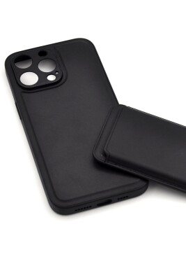 iPhone 15 Pro Max Uyumlu Manyetik Özellikli Kredi Kartlıklı Deri Kılıf Siyah - 9