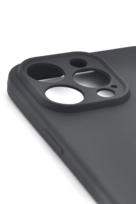 iPhone 15 Pro Uyumlu Düz Renk Esnek Yumuşak Silikon Kılıf Rubber Siyah - 3