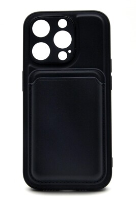 iPhone 15 Pro Uyumlu Manyetik Özellikli Kredi Kartlıklı Deri Kılıf Lacivert - 2