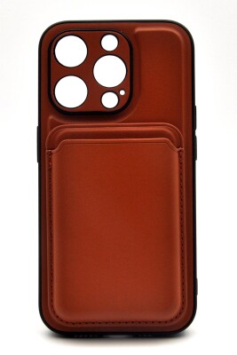 iPhone 15 Pro Uyumlu Manyetik Özellikli Kredi Kartlıklı Deri Kılıf Taba - 3