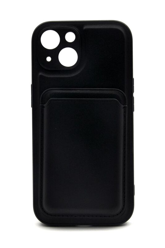 iPhone 15 Uyumlu Manyetik Özellikli Kredi Kartlıklı Deri Kılıf Siyah - 6