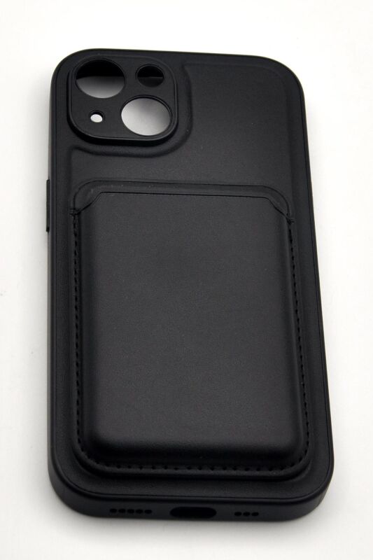 iPhone 15 Uyumlu Manyetik Özellikli Kredi Kartlıklı Deri Kılıf Siyah - 10