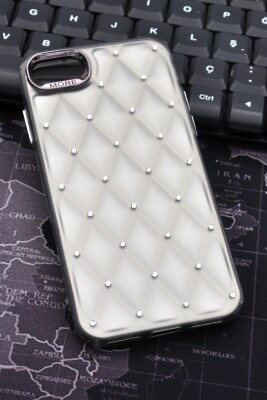 iPhone 7 / 8 Uyumlu Baklava Desenli Pırlanta Taşlı Sert Kapak Kılıf Gri - 1