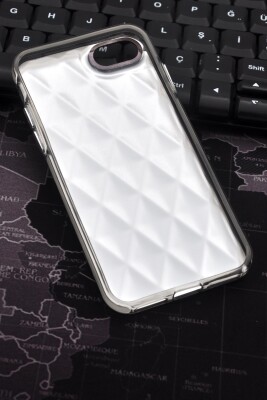 iPhone 7 / 8 Uyumlu Baklava Desenli Pırlanta Taşlı Sert Kapak Kılıf Gri - 7
