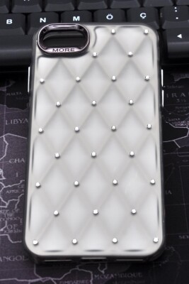 iPhone 7 Plus / 8 Plus Uyumlu Baklava Desenli Pırlanta Taşlı Sert Kapak Kılıf Gri - 2