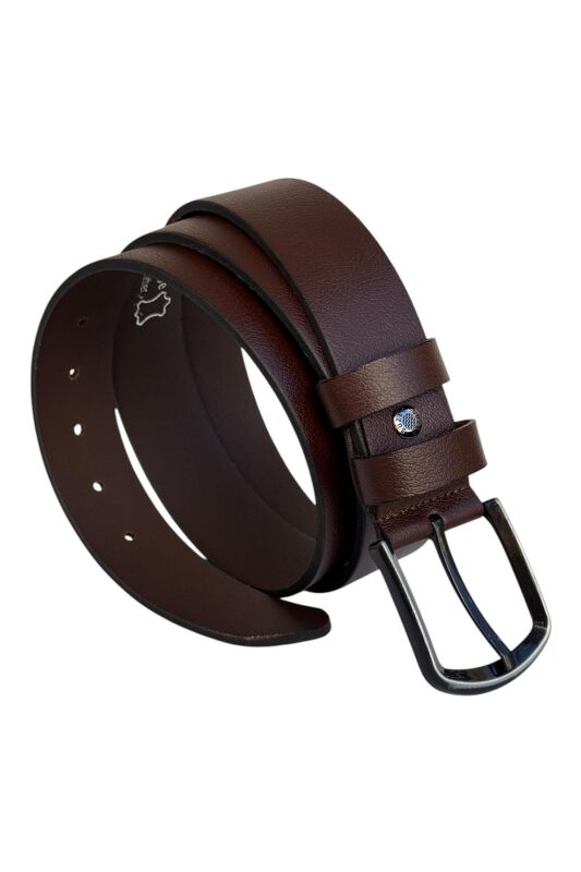 Kahverengi Büyük Beden Hakiki Deri 4 cm. Tokalı Düz Model Erkek Kemer - 409-Battal - 1
