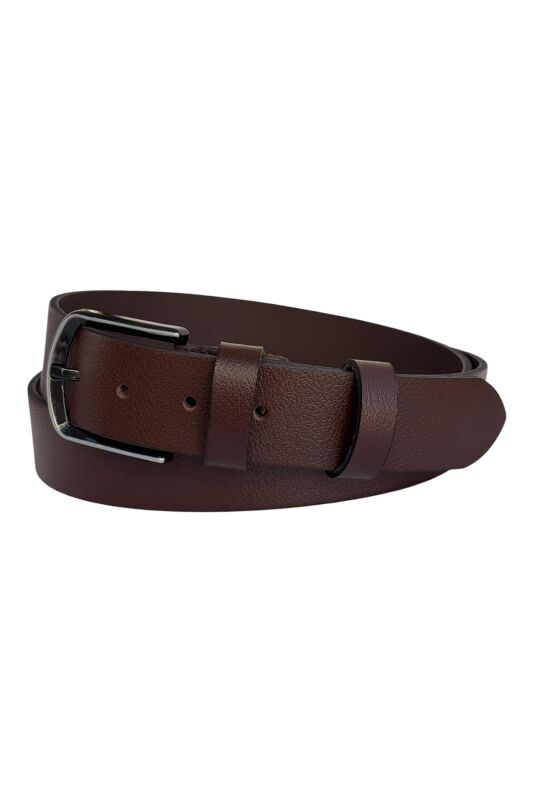 Kahverengi Büyük Beden Hakiki Deri 4 cm. Tokalı Düz Model Erkek Kemer - 409-Battal - 3