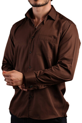 Kahverengi Büyük Beden Rahat Kesim Micro Kumaş Kol Düğmeli Regular Fit Erkek Gömlek - 190-11 - 3
