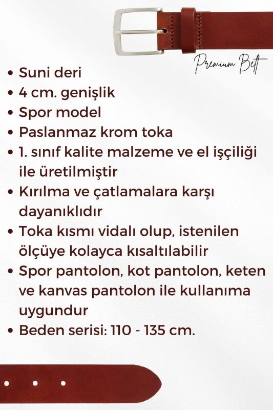 Kahverengi Büyük Beden Suni Deri Çift Dikişli 4 cm.lik Spor Kemer - 9029-Battal - 6