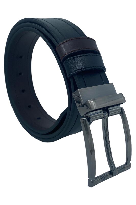 Kahverengi / Siyah Çift Taraflı Suni Deri 4 cm.lik Spor Kemer - 7110-29 - 7