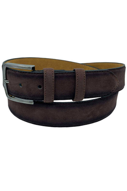 Kahverengi Süet Suni Deri Dikişli 4 cm.lik Klasik Kemer - 7400-809 - 2