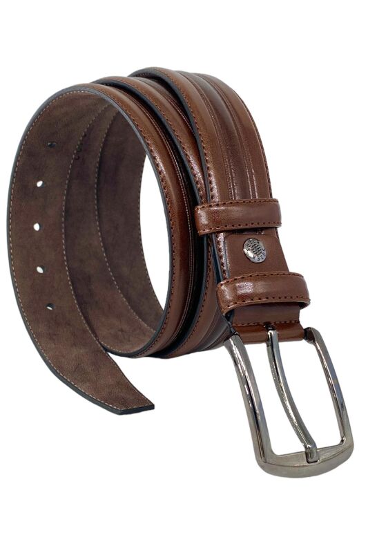 Kahverengi Suni Deri Desenli Model 3.5 cm.lik Klasik Kemer - 8013-52 - 1