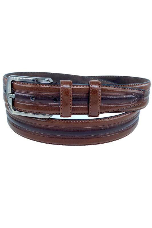 Kahverengi Suni Deri Desenli Model 3.5 cm.lik Klasik Kemer - 8013-52 - 2