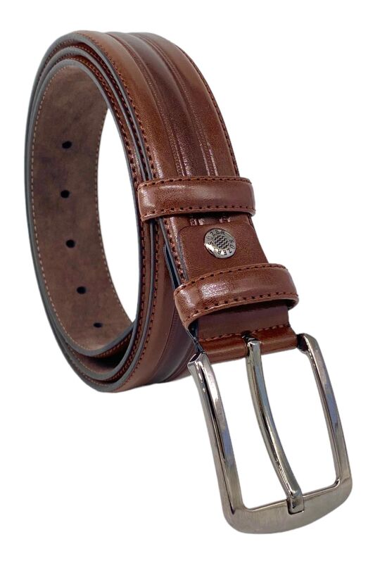 Kahverengi Suni Deri Desenli Model 3.5 cm.lik Klasik Kemer - 8013-52 - 3