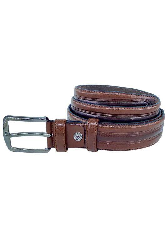Kahverengi Suni Deri Desenli Model 3.5 cm.lik Klasik Kemer - 8013-52 - 4