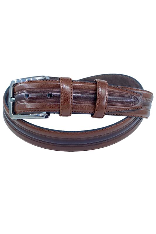 Kahverengi Suni Deri Desenli Model 3.5 cm.lik Klasik Kemer - 8013-52 - 5