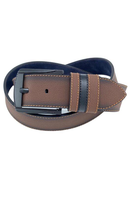 Kahverengi Suni Deri Sarı Dikişli Model 4.5 Genişlik Unisex Spor Kemer - 4509 - 3