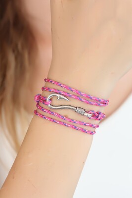 Karışık Desenli Pembe Renk Gümüş Metal Kancalı Bayan Çoklu Bileklik - EBJ250322W32166 - 1