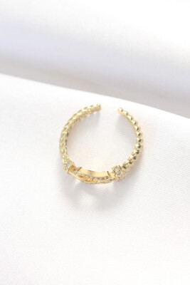 Kemer Tokası Tasarımlı Gold Renk Zirkon Taşlı Ayarlanabilir Yüzük - EBJ240521W24317 - 2