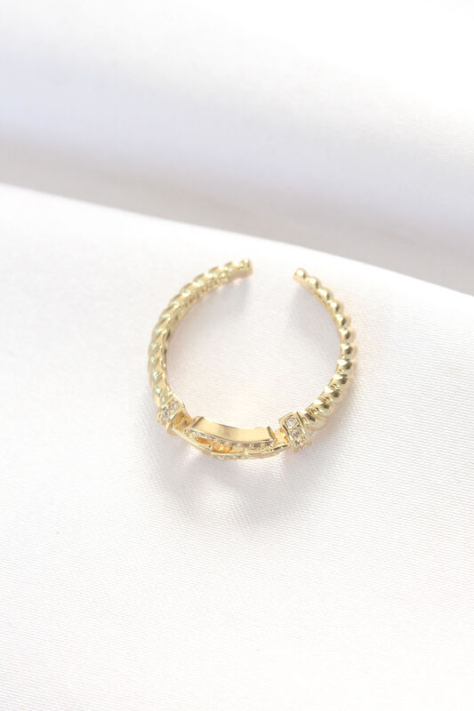 Kemer Tokası Tasarımlı Gold Renk Zirkon Taşlı Ayarlanabilir Yüzük - EBJ240521W24317 - 2