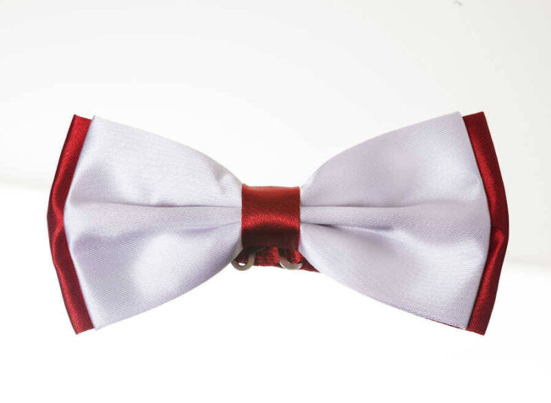Kırmızı Garnitürlü Beyaz Saten Papyon - GP-808 - 1