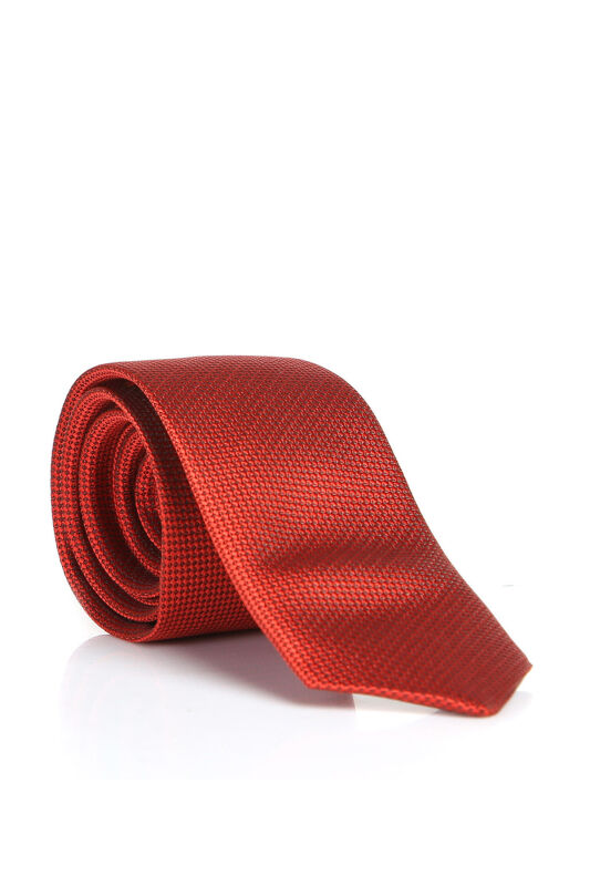 Kırmızı Slim Fit Düz Renk Dokuma Kravat / DDK-20 - 1