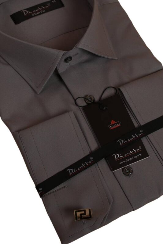 Koyu Gri Dar Kesim Micro Kumaş Kol Düğmeli Slim Fit Erkek Gömlek - 201-7 - 2