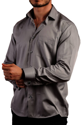Koyu Gri Rahat Kesim Micro Kumaş Kol Düğmeli Regular Fit Erkek Gömlek - 190-7 - 2