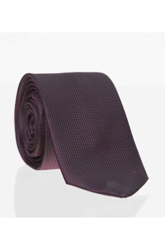 Koyu Mürdüm Slim Fit Düz Renk Dokuma Kravat / DDK-14 - 1