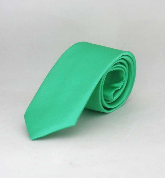 Koyu Su Yeşili Çocuk Boy Düz Renk Saten Kravat - CK-30 - 1
