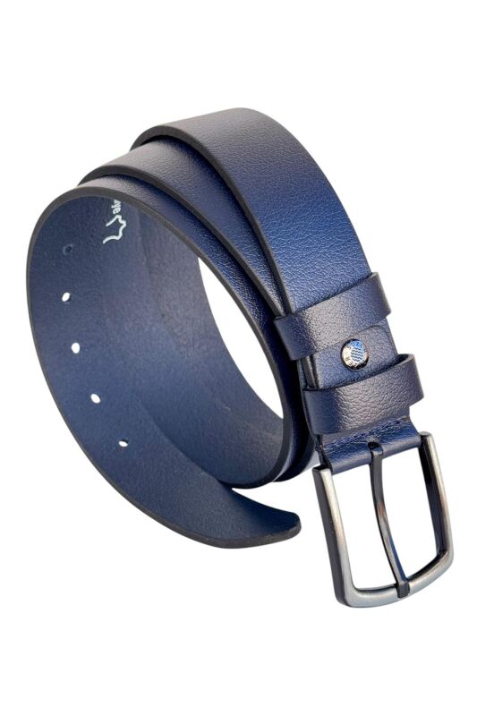 Lacivert Büyük Beden Hakiki Deri 4 cm. Tokalı Düz Model Erkek Kemer - 405-Battal - 1