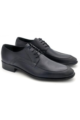 Lacivert Desenli Model Hakik Deri Bağcıklı Klasik Erkek Ayakkabı - 1