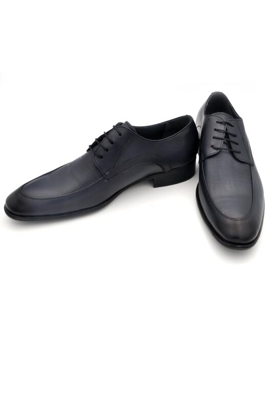 Lacivert Desenli Model Hakik Deri Bağcıklı Klasik Erkek Ayakkabı - 5