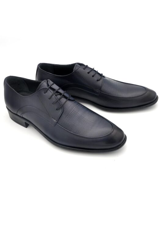 Lacivert Desenli Model Hakik Deri Bağcıklı Klasik Erkek Ayakkabı - 6
