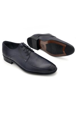 Lacivert Desenli Model Hakik Deri Bağcıklı Klasik Erkek Ayakkabı - 7
