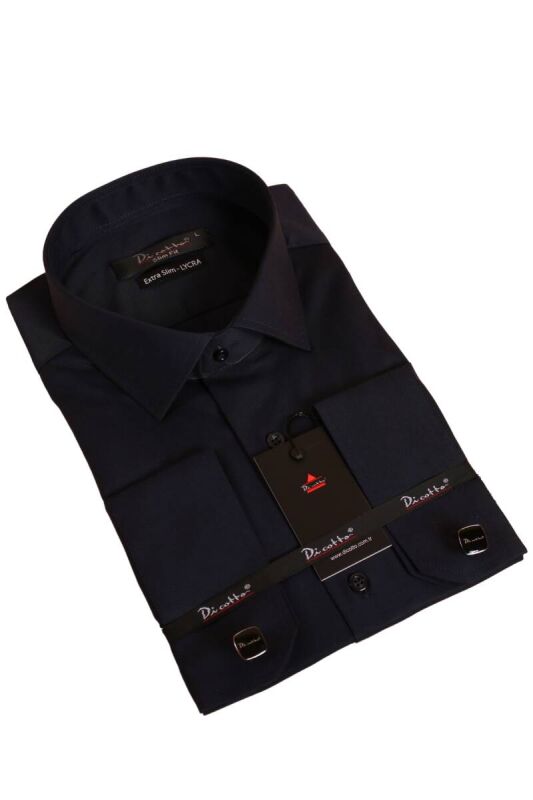 Lacivert Ekstra Dar Kesim Likralı Esnek Micro Kumaş Kol Düğmeli Slim Fit Erkek Gömlek - 195-12 - 1