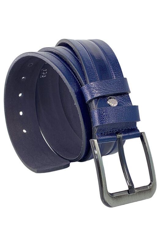 Lacivert Hakiki Deri Desenli Model 4.5 cm.lik Spor Kot Kemer - 505-61 - 1