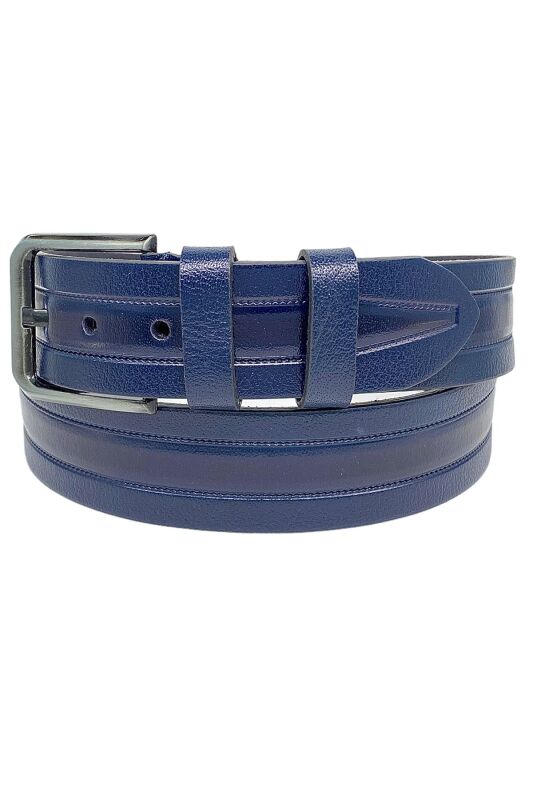 Lacivert Hakiki Deri Desenli Model 4.5 cm.lik Spor Kot Kemer - 505-61 - 2