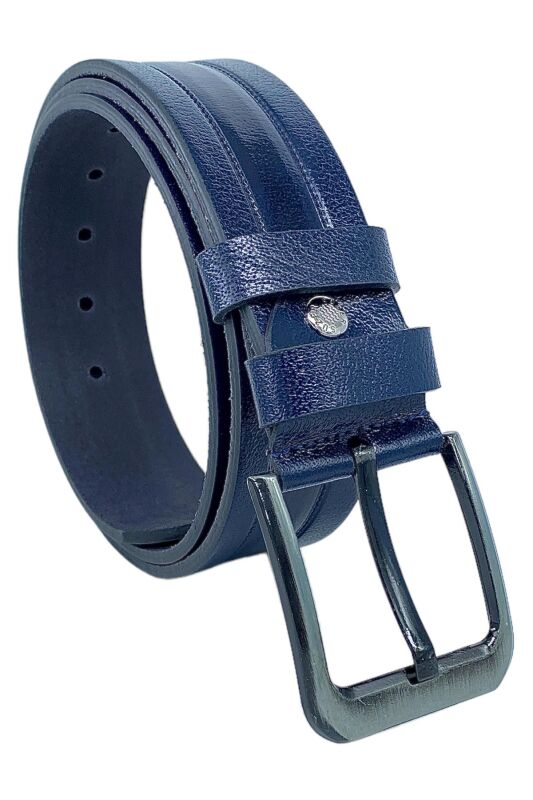 Lacivert Hakiki Deri Desenli Model 4.5 cm.lik Spor Kot Kemer - 505-61 - 3