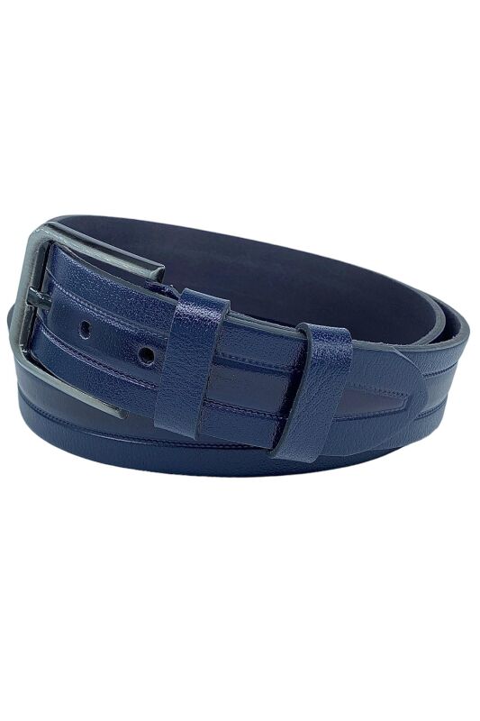 Lacivert Hakiki Deri Desenli Model 4.5 cm.lik Spor Kot Kemer - 505-61 - 4