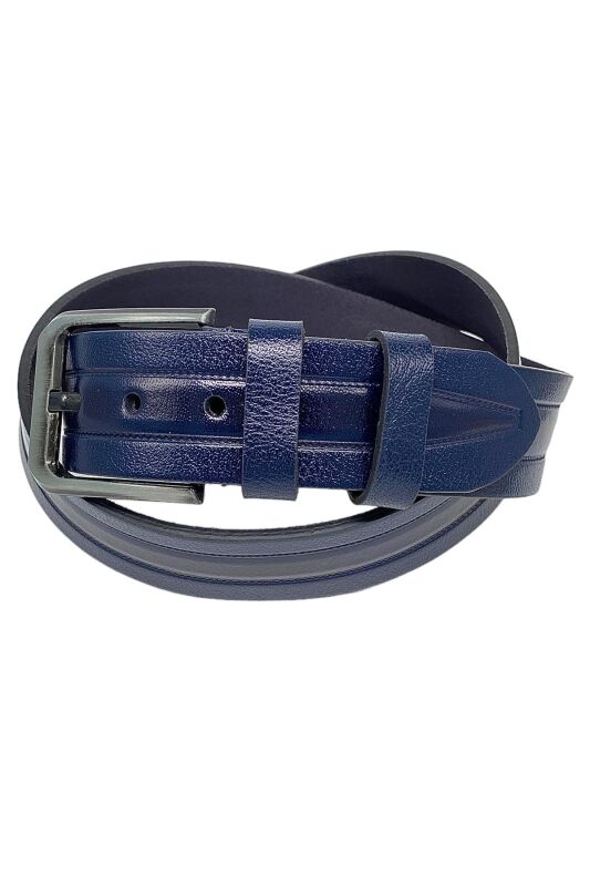 Lacivert Hakiki Deri Desenli Model 4.5 cm.lik Spor Kot Kemer - 505-61 - 5