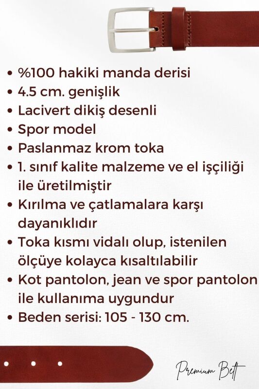 Lacivert Hakiki Deri Desenli Model 4.5 cm.lik Spor Kot Kemer - 505-61 - 7