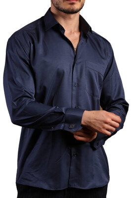 Lacivert Rahat Kesim Micro Kumaş Kol Düğmeli Regular Fit Erkek Gömlek - 190-12 - 1