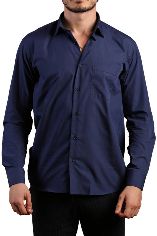 Lacivert Rahat Kesim Cepli Uzun Kol Regular Fit Erkek Gömlek - 150-35 - 1