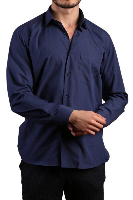 Lacivert Rahat Kesim Cepli Uzun Kol Regular Fit Erkek Gömlek - 150-35 - 3