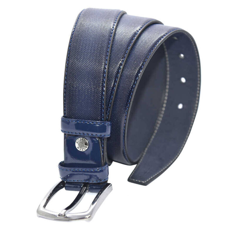 Lacivert Rugan Suni Deri Desenli 3.5 cm.lik Klasik Kemer - 8005-80 - 2